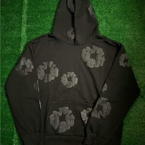 Frame Denim Black Hoodie with Gray Floral Print